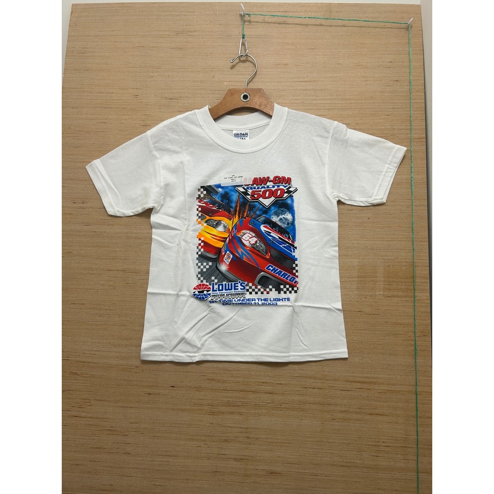 Kids‎ Gildan Ultra Cotton T Shirt White UAW GM 500 Night Shift Race Car Graphic